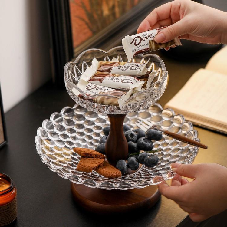 复古水果盘客厅家用玻璃果盘糖果收纳前台茶几零食托盘水晶水果盆