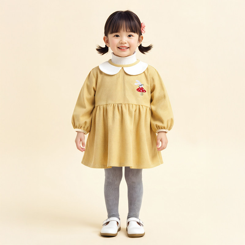 韩版女宝宝护衣秋冬灯芯绒防水防脏吃饭围兜婴幼儿公主风反穿罩衣
