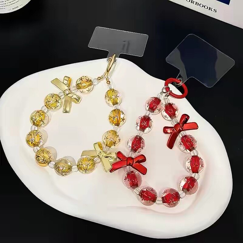 【蜜蜂欢乐社】新年喜庆手链手机壳挂链蝴蝶结通用华为苹果便携