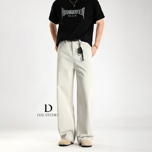 男2025年秋冬水洗宽松直筒简约休闲长裤 DAL 复古石磨灰白色牛仔裤