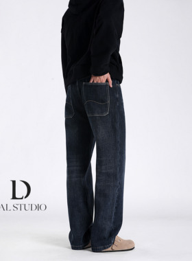 DAL 美式复古灰蓝色直筒牛仔裤男2025年春季新款窄版休闲百搭长裤