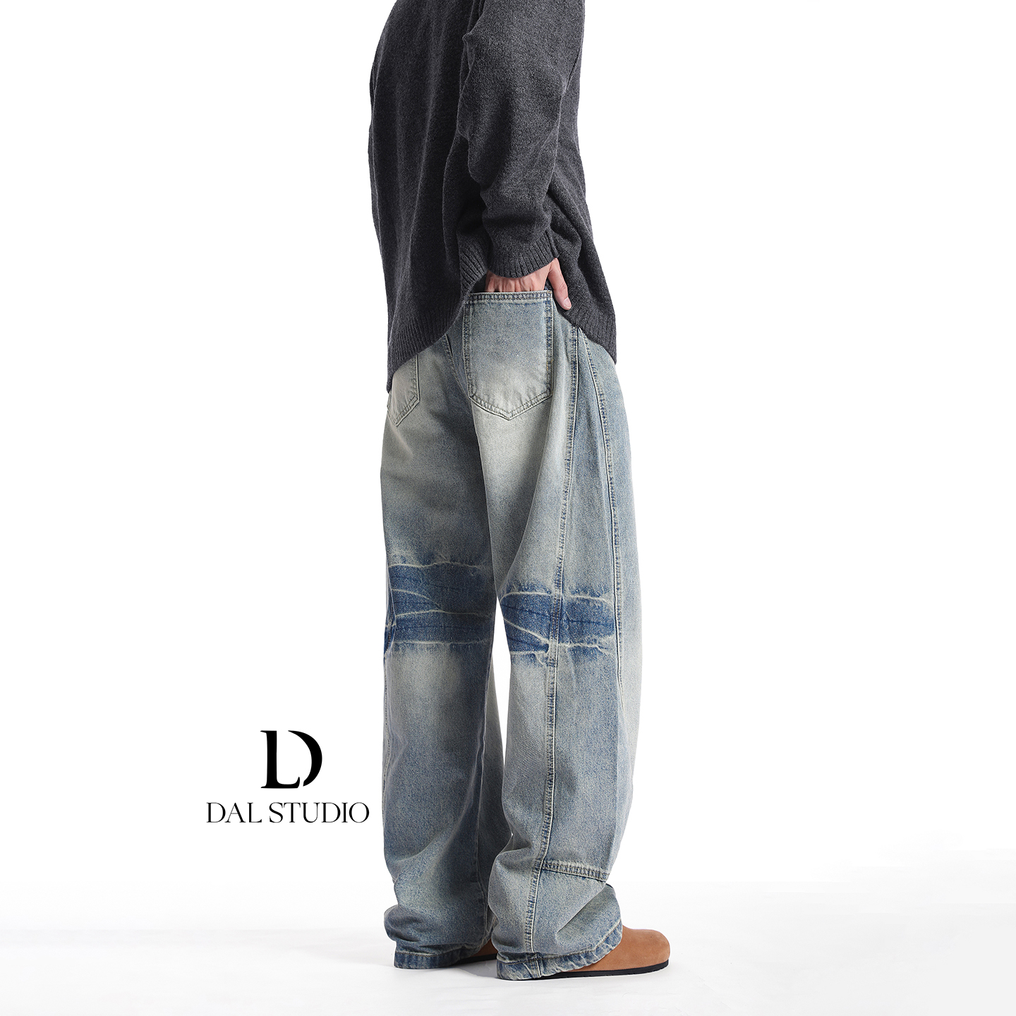 美式复古弯刀牛仔裤男