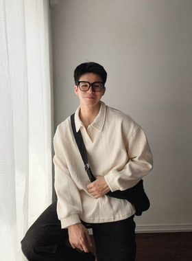 DAL 复古潮流肌理感长袖polo衫2025年秋冬新款宽松老钱风简约上衣