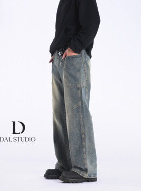 DAL 美式复古蓝工装裤男2025年春季潮流做旧街头vintage风牛仔裤