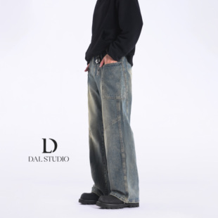 美式 潮流做旧街头vintage风牛仔裤 复古蓝工装 男2025年春季 裤 DAL