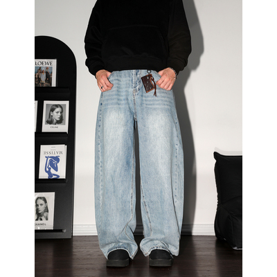 复古高街阔腿裤牛仔裤男