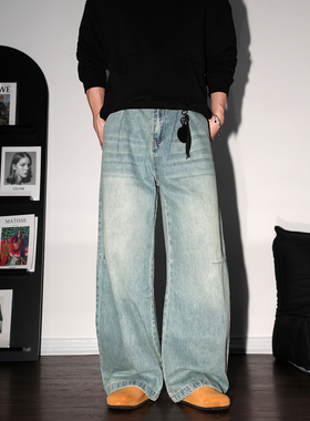 DAL 日系复古怀旧蓝弯刀牛仔裤男2025年秋冬宽松阔腿松弛感休闲裤