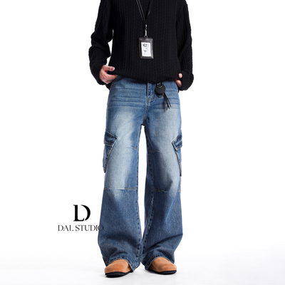 街头多口袋宽松牛仔裤