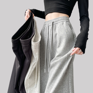 灰色运动裤子女款秋冬加绒2025新款直筒窄版小个子香蕉梧桐阔腿裤
