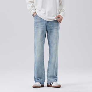 2024款 NBKY时尚 浅色微喇阔腿休闲牛仔裤 街头复古宽松直筒薄款 美式