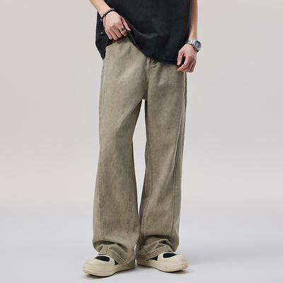 NBKY美式春季潮牌脏洗直筒牛仔裤