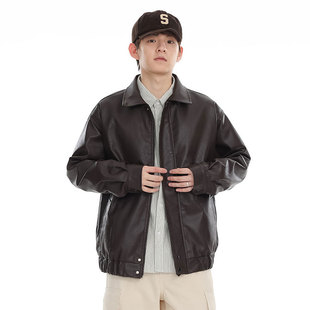 NBKY潮牌日系复古皮衣男秋冬季情侣百搭宽松机车教练飞行夹克外套