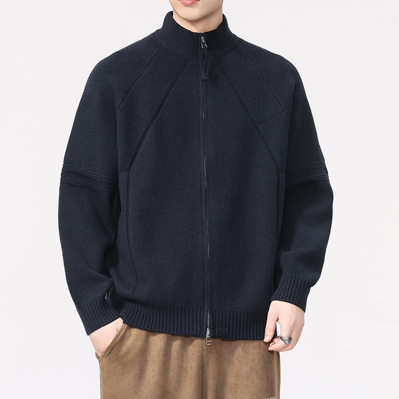 NBKY美式复古立领拉链针织开衫