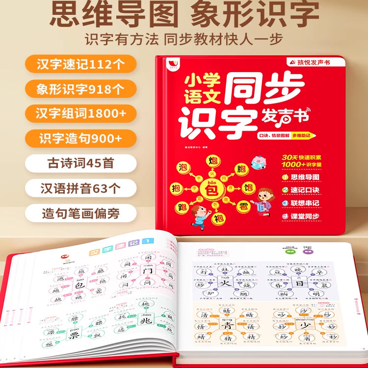 【正版书籍】儿童思维导图形象识字大王3000速记汉字点读机认字卡片启蒙 幼儿园大中小班学生暑假自学汉字 对汉字图形启蒙