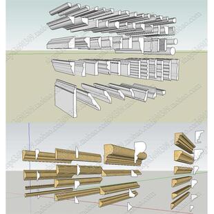 木线条角线石膏线草图大师SU模型室内角线石膏线skp模型环艺素材