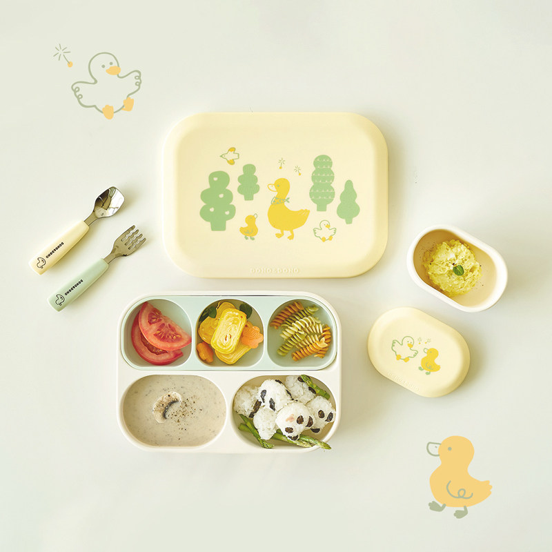 韩国儿童铂金硅胶餐具自主进学食鸭鸭黄高颜值吸盘餐碗学饮杯叉勺,婴童用品,儿童餐具,淘宝优惠券,粉丝福利购,淘宝优惠卷