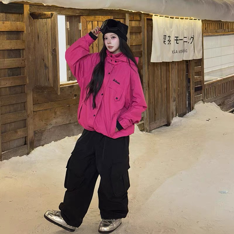 Skibear原创滑雪服玫红色滑雪套装超帅新款保暖专业帅气情侣同款