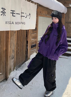 Skibear原创紫色小熊滑雪服套装可爱酷帅男女同款情侣滑雪服百搭