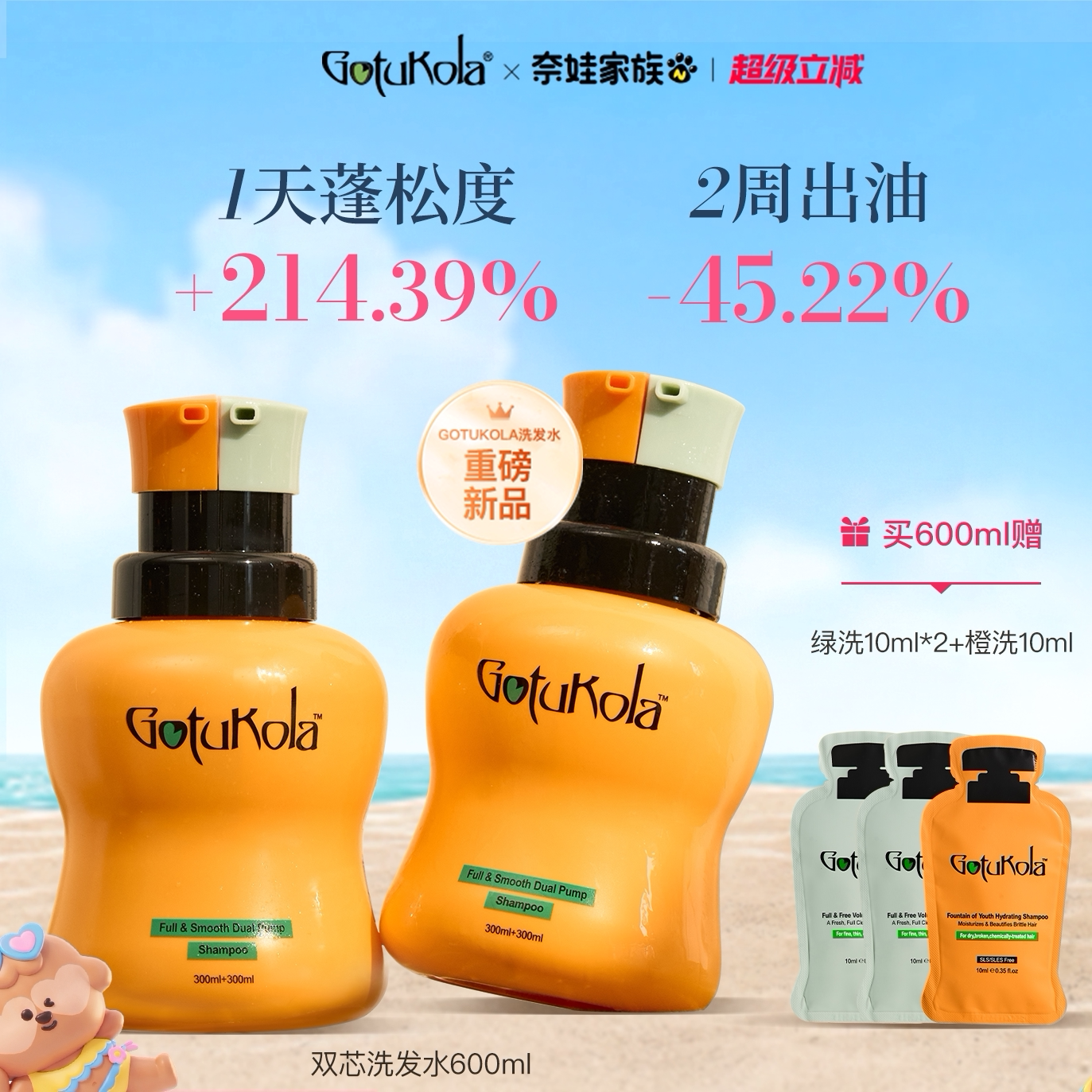 gotukola狗头考拉蓬顺双芯洗发水蓬松控油去屑顺滑修护图片