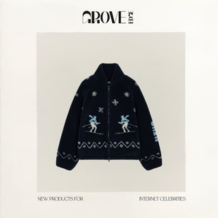 EDGE韩国小众立领滑雪提花摇粒绒羊羔毛外套棉服 GROVE 现货