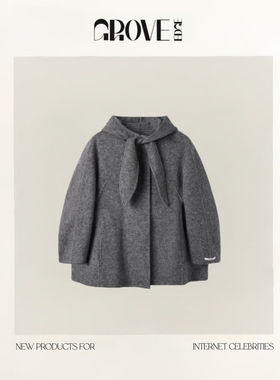 【现货】GROVE EDGE新款韩国东大门兔耳朵羊毛中长款毛呢大衣外套