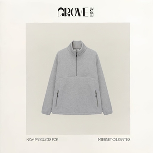 GROVE EDGE韩国半拉链卫衣韩系女装 简约抓绒字母刺绣上衣 现货