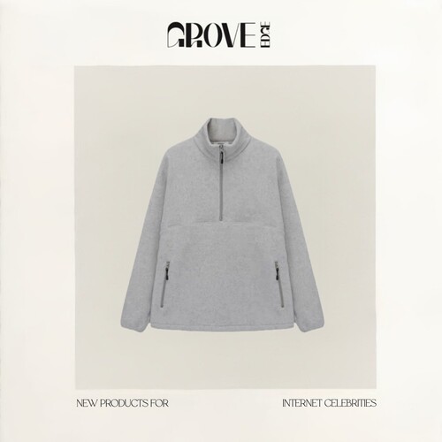 【现货】GROVE EDGE韩国半拉链卫衣韩系女装简约抓绒字母刺绣上衣