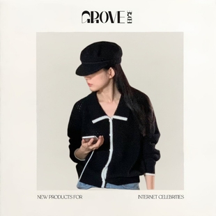 EDGE羊毛翻领设计感毛衣开衫 GROVE 女25春秋设计感针织衫 现货