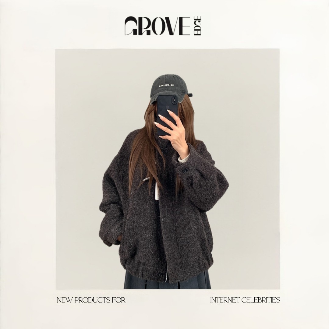 【现货】GROVE EDGE神仙藤井树同款毛圈圈呢外套立领廓形夹克韩系