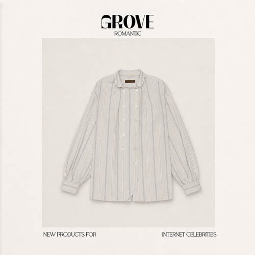 【现货】GROVE ROMANTIC韩国设计师双排扣宽松条纹长袖衬衫