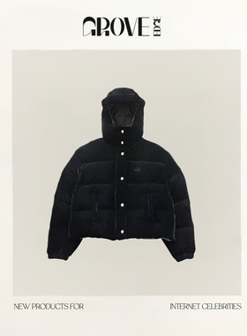 【现货】GROVE EDGE韩国八奶宽松连帽拉链丝绒白鹅绒羽绒服外套女