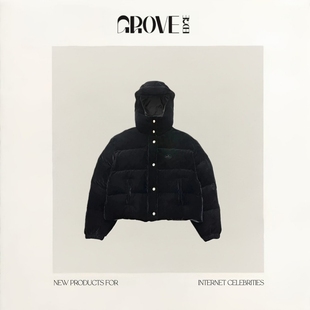 EDGE韩国八奶宽松连帽拉链丝绒白鹅绒羽绒服外套女 GROVE 现货