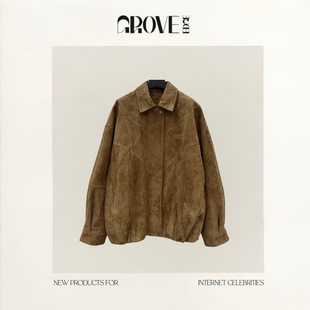 EDGE韩国jennie同款 GROVE 复古麂皮绒面飞行员夹克外套女 现货
