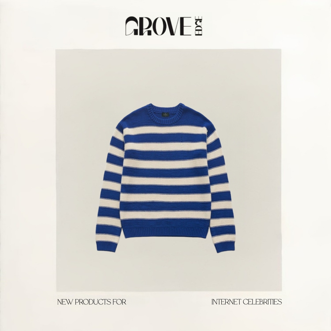 【现货】GROVE EDGE韩国设计师八奶圆领条纹毛衣韩系女拼色针织衫