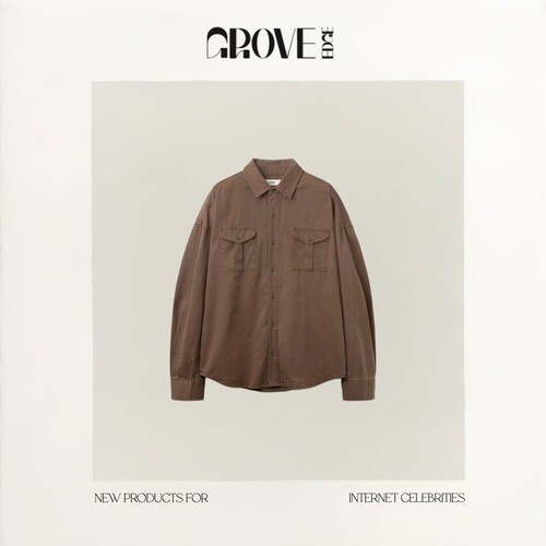 【现货】GROVE EDGE新款韩版复古宽松双口袋上衣工装翻领长袖衬衫