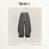 长裤 拖地裤 EDGE金智妮jennie同款 抽绳水洗阔腿卫裤 现货 GROVE