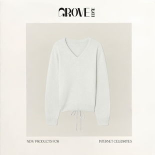 V领系带针织衫 EDGE韩国藤姐同款 GROVE 不规则半身裙套装 现货