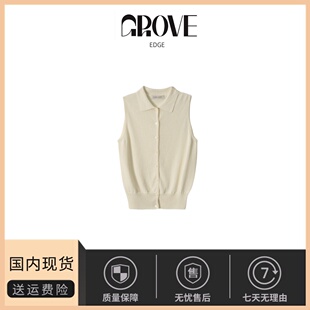 【现货】GROVE EDGE韩国设计师翻领无袖背心韩系女装单排扣马甲