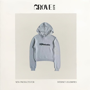 【现货】GROVE EDGE韩国小众朴彩英同款字母刺绣针织连帽卫衣上衣