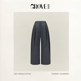 现货 高级感保暖阔腿裤 GROVE 韩系女装 西裤 EDGE加绒捏褶休闲裤