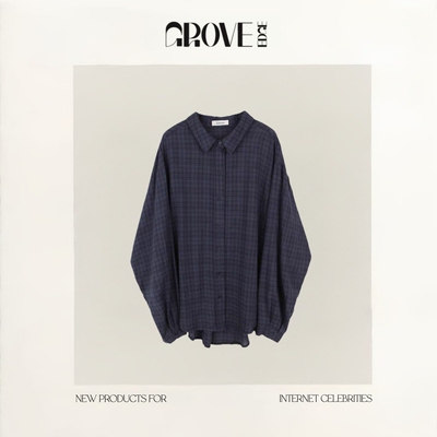 【现货】GROVE EDGE韩国藏青色格纹衬衫外套灰色抽绳阔腿休闲长裤