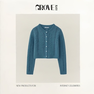 韩系女装 EDGE韩国设计师镂空针织开衫 GROVE 减龄毛衣外套 现货