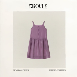 GROVE EDGE韩国设计师方领单排扣连衣裙韩系微透飘逸无袖 现货