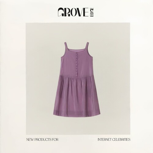 【现货】GROVE EDGE韩国设计师方领单排扣连衣裙韩系微透飘逸无袖