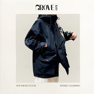 【现货】GROVE EDGE秋季新款韩国设计师休闲连帽抽绳大口袋夹克