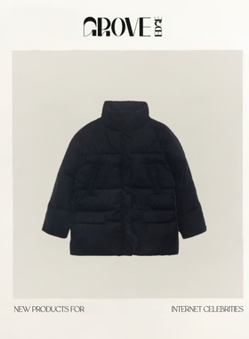 【现货】GROVE EDGE黑色丝绒90绒立领羽绒服冬季八奶加厚保暖夹克