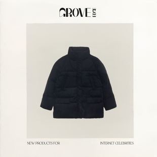 EDGE黑色丝绒90绒立领羽绒服冬季 GROVE 八奶加厚保暖夹克 现货