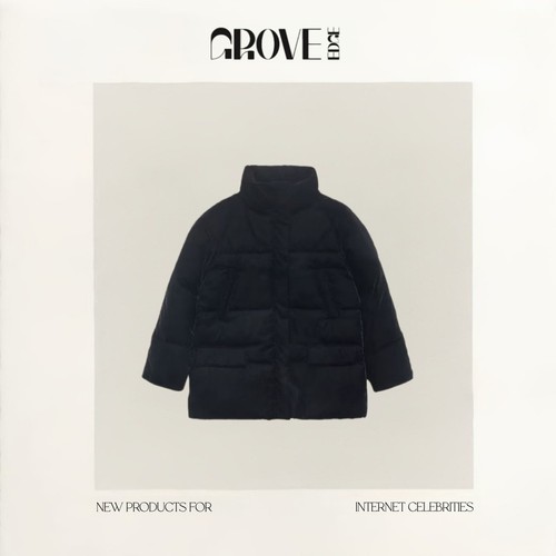 【现货】GROVE EDGE黑色丝绒90绒立领羽绒服冬季八奶加厚保暖夹克