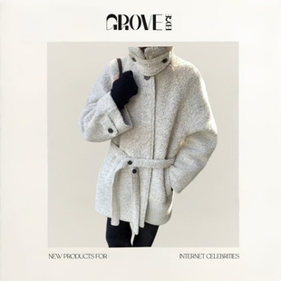 EDGE立领羊毛毛呢系腰带大衣冬季 GROVE 韩风高级感呢外套 现货
