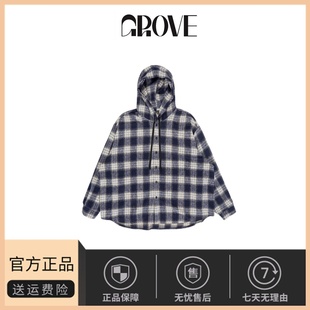 韩系男女同款 韩国小众garents宽松磨毛格纹衬衫 连帽外套 现货